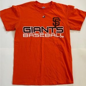 San Francisco Giants Mens T Shirt Orange SF Logo EUC Majestic Small